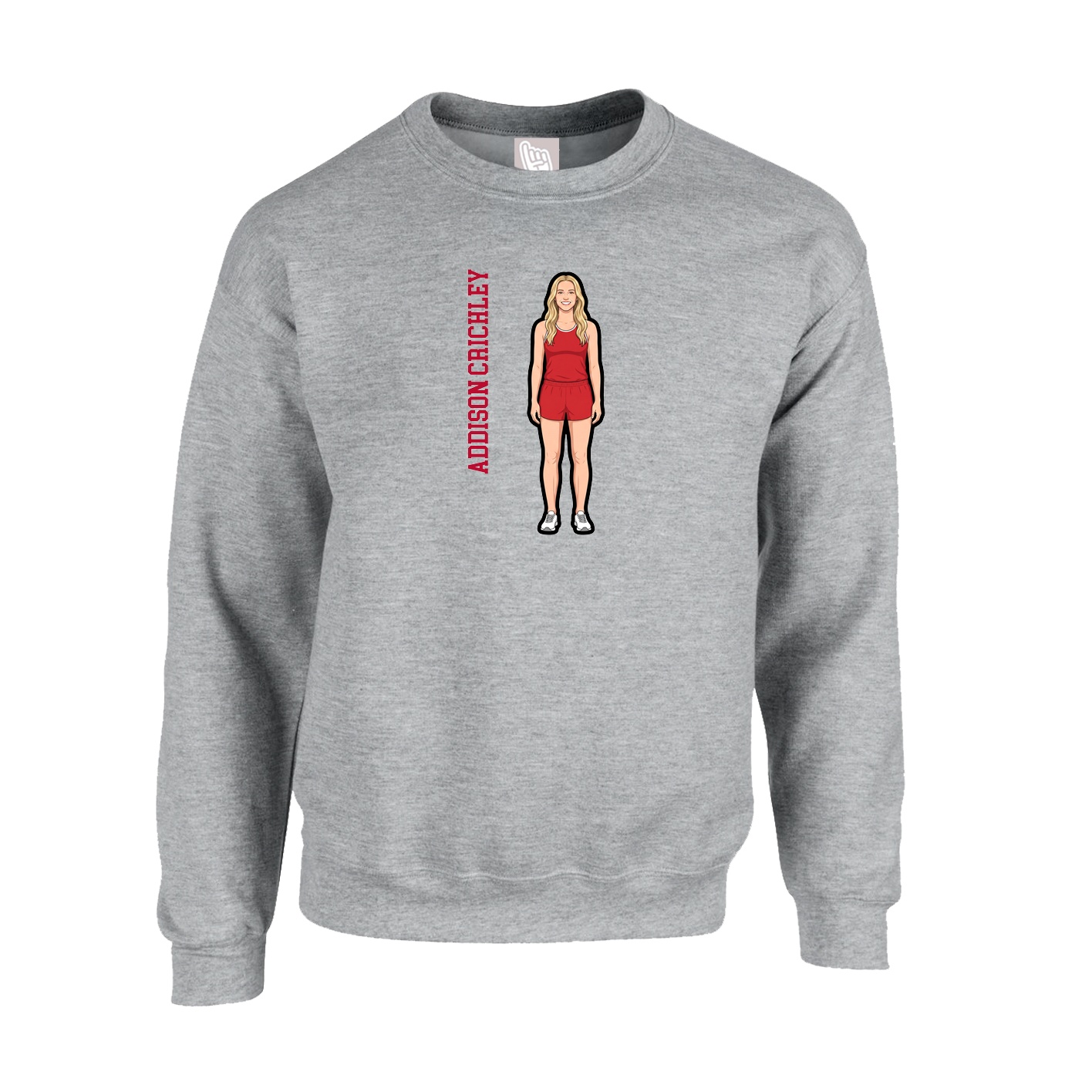 Fleece Crew — Name Vertical in Grey