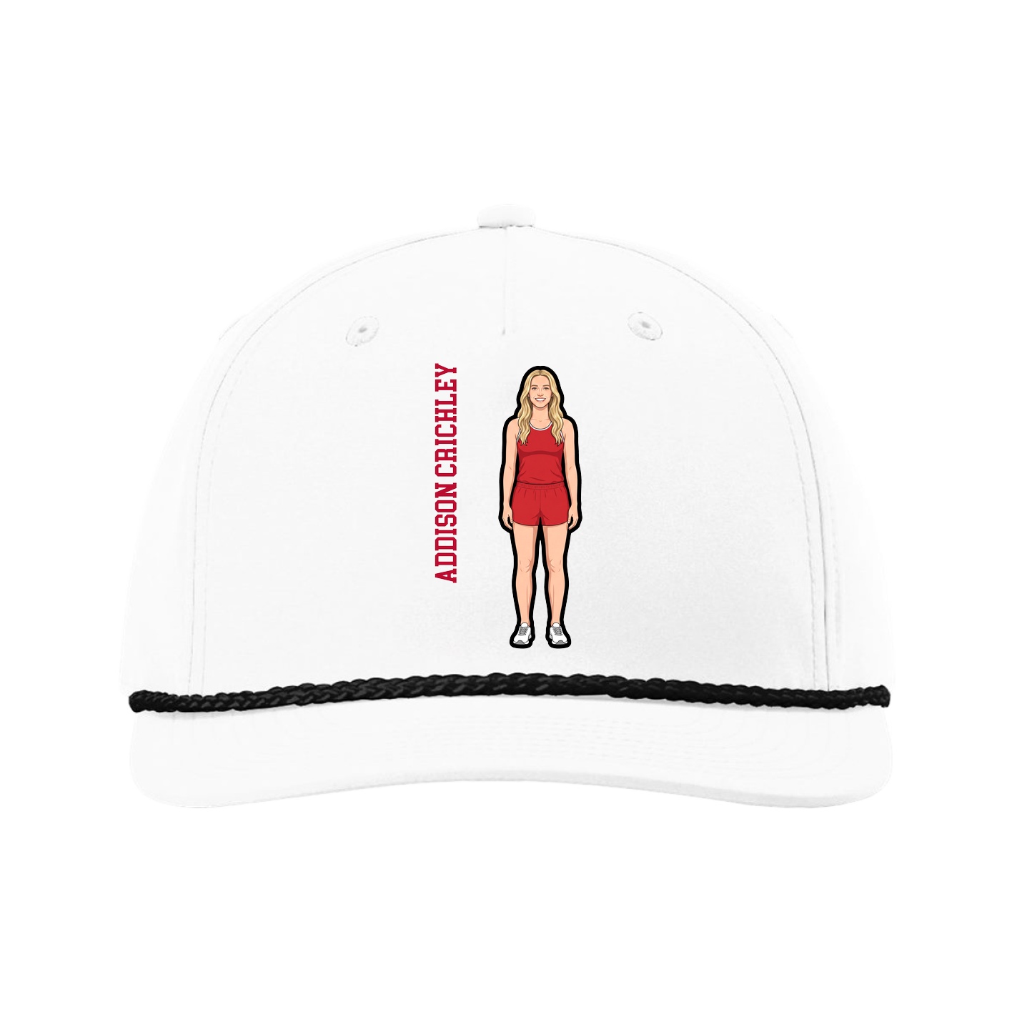 Five-Panel Classic Rope Cap — Name Vertical in White