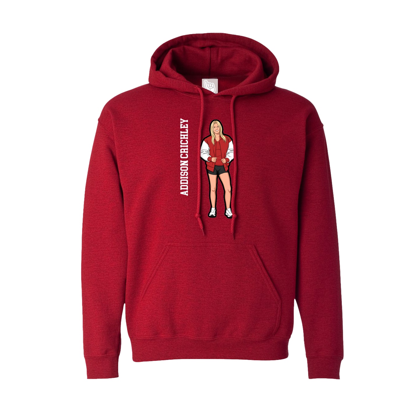 Hoodie — Name Vertical in Crimson