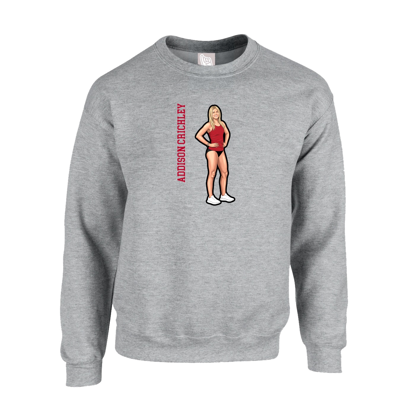 Fleece Crew — Name Vertical in Grey