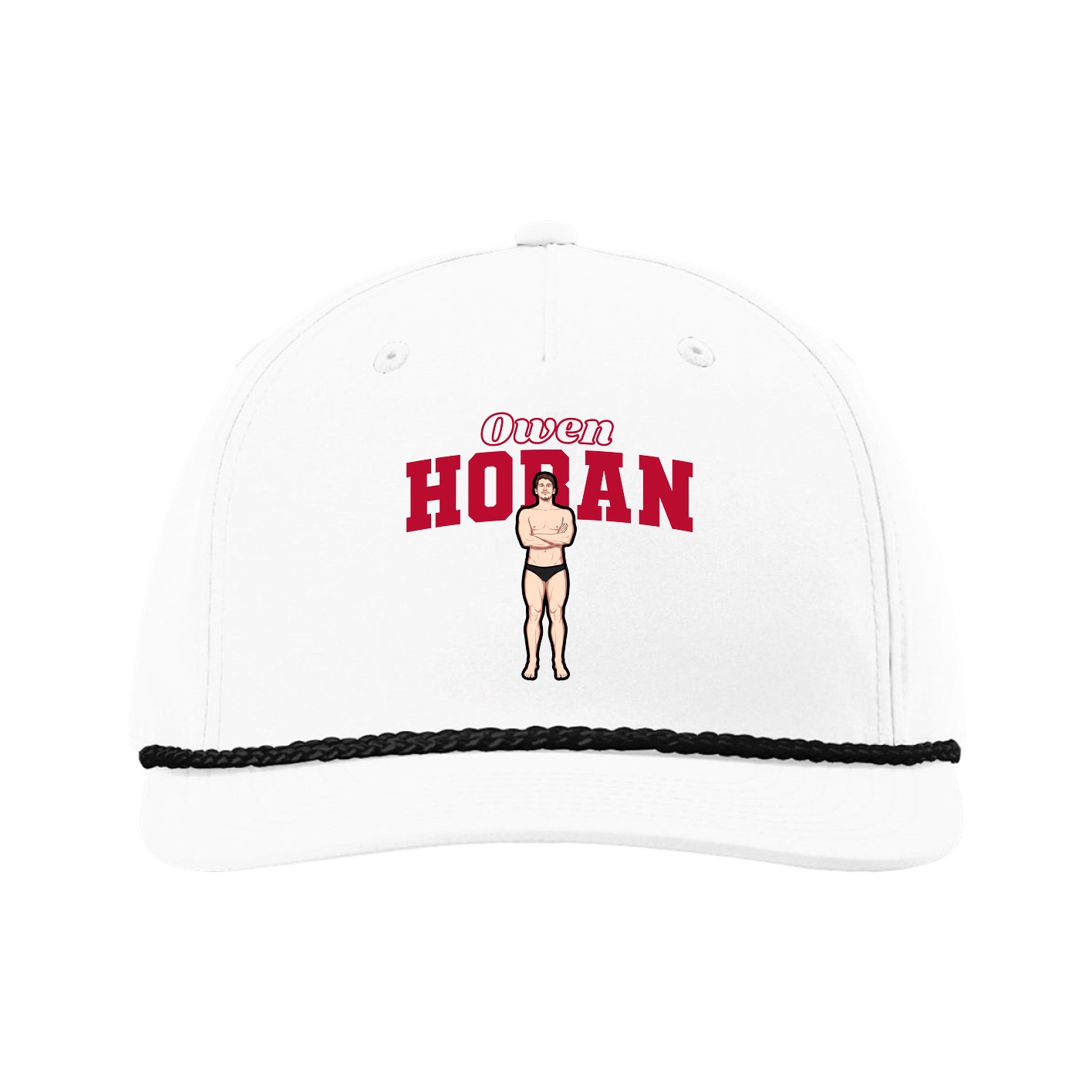 Five-Panel Classic Rope Cap — Name Arch in White