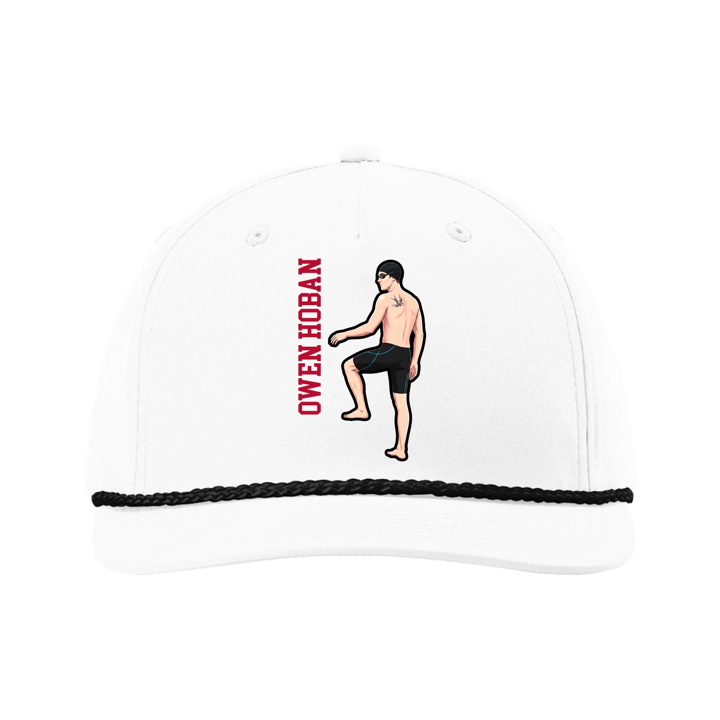 Five-Panel Classic Rope Cap — Name Vertical in White
