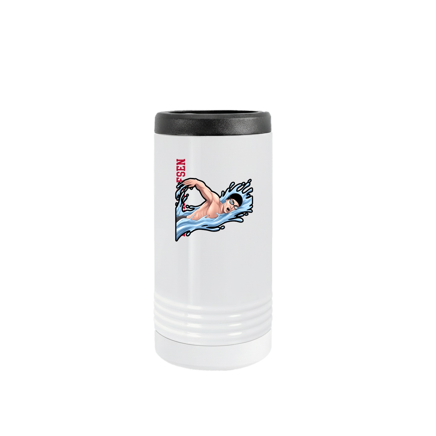 Slim Beverage Holder — Name Vertical in White