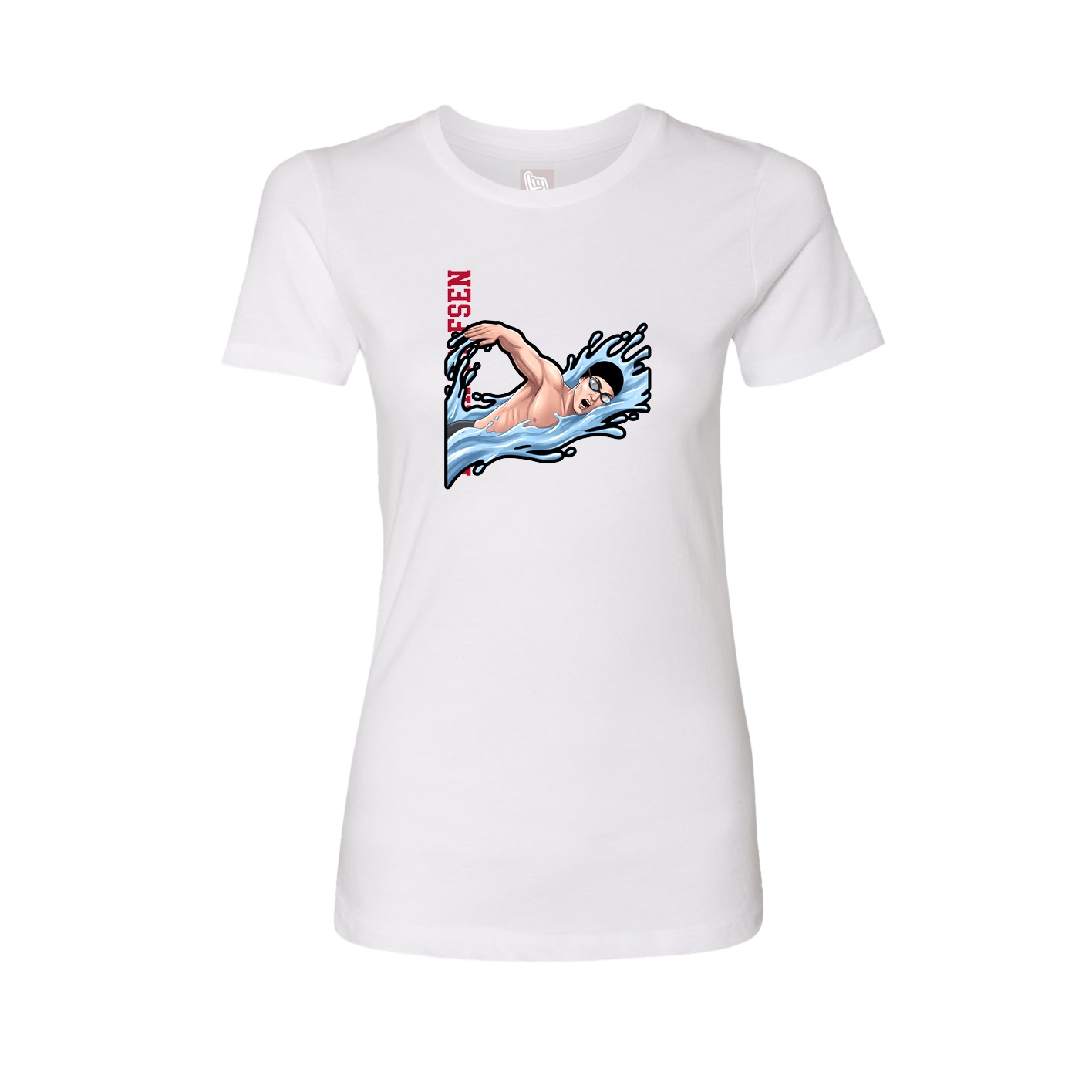 Fitted Women's Tee — Name Vertical in White