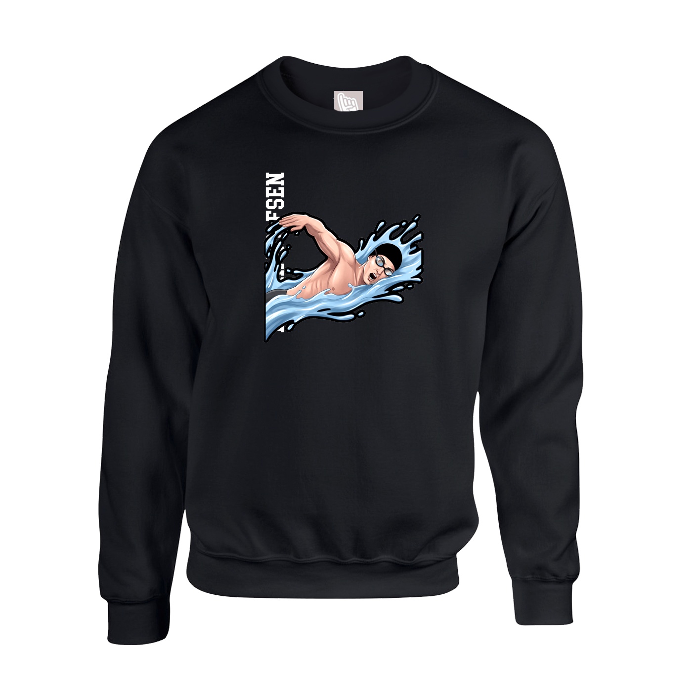 Fleece Crew — Name Vertical in Black