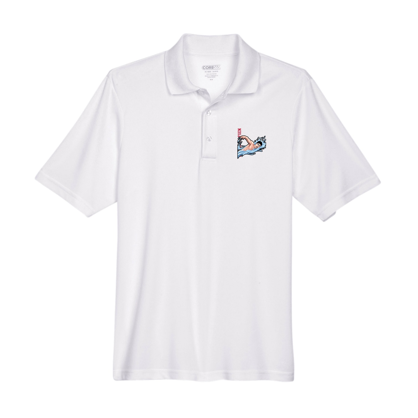 Performance Polo — Name Vertical in White
