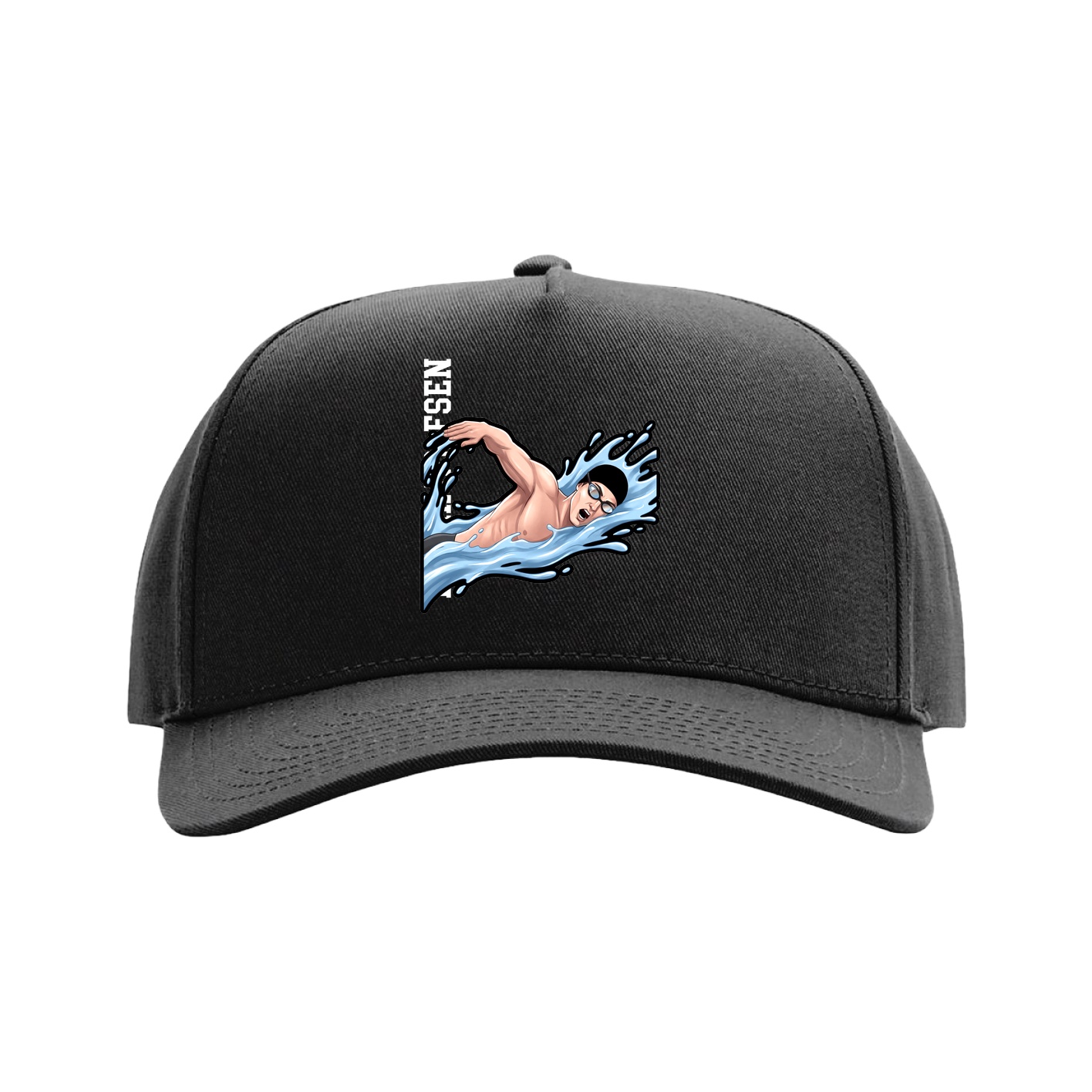 Full Fabric Five-Panel Champ Cap — Name Vertical in Black