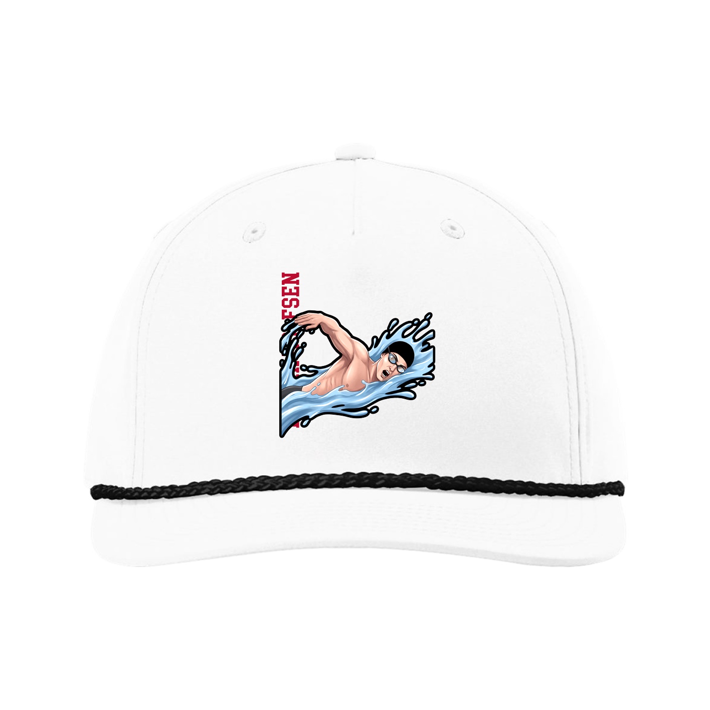 Five-Panel Classic Rope Cap — Name Vertical in White