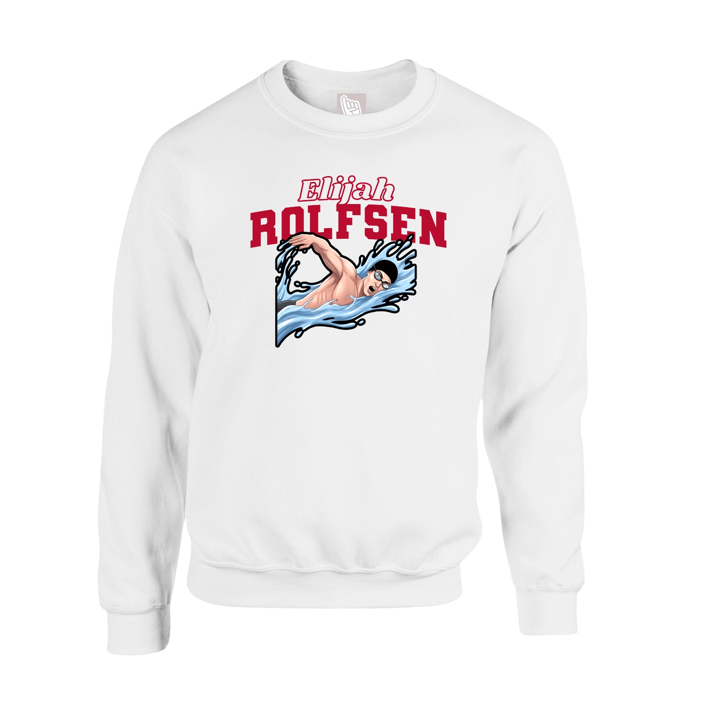 Fleece Crew — Name Arch in White