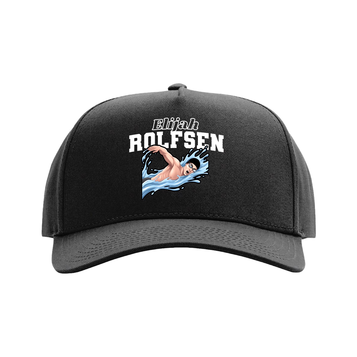 Full Fabric Five-Panel Champ Cap — Name Arch in Black