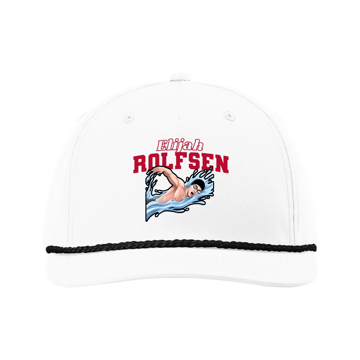 Five-Panel Classic Rope Cap — Name Arch in White