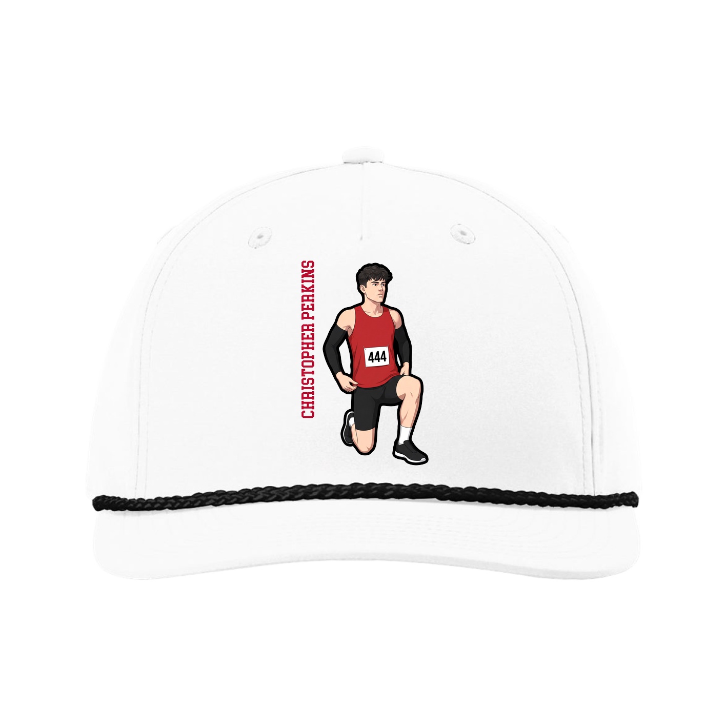 Five-Panel Classic Rope Cap — Name Vertical in White