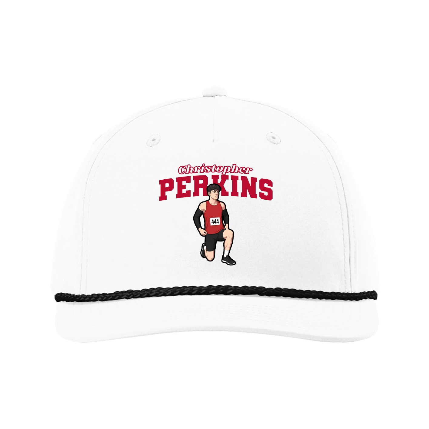 Five-Panel Classic Rope Cap — Name Arch in White