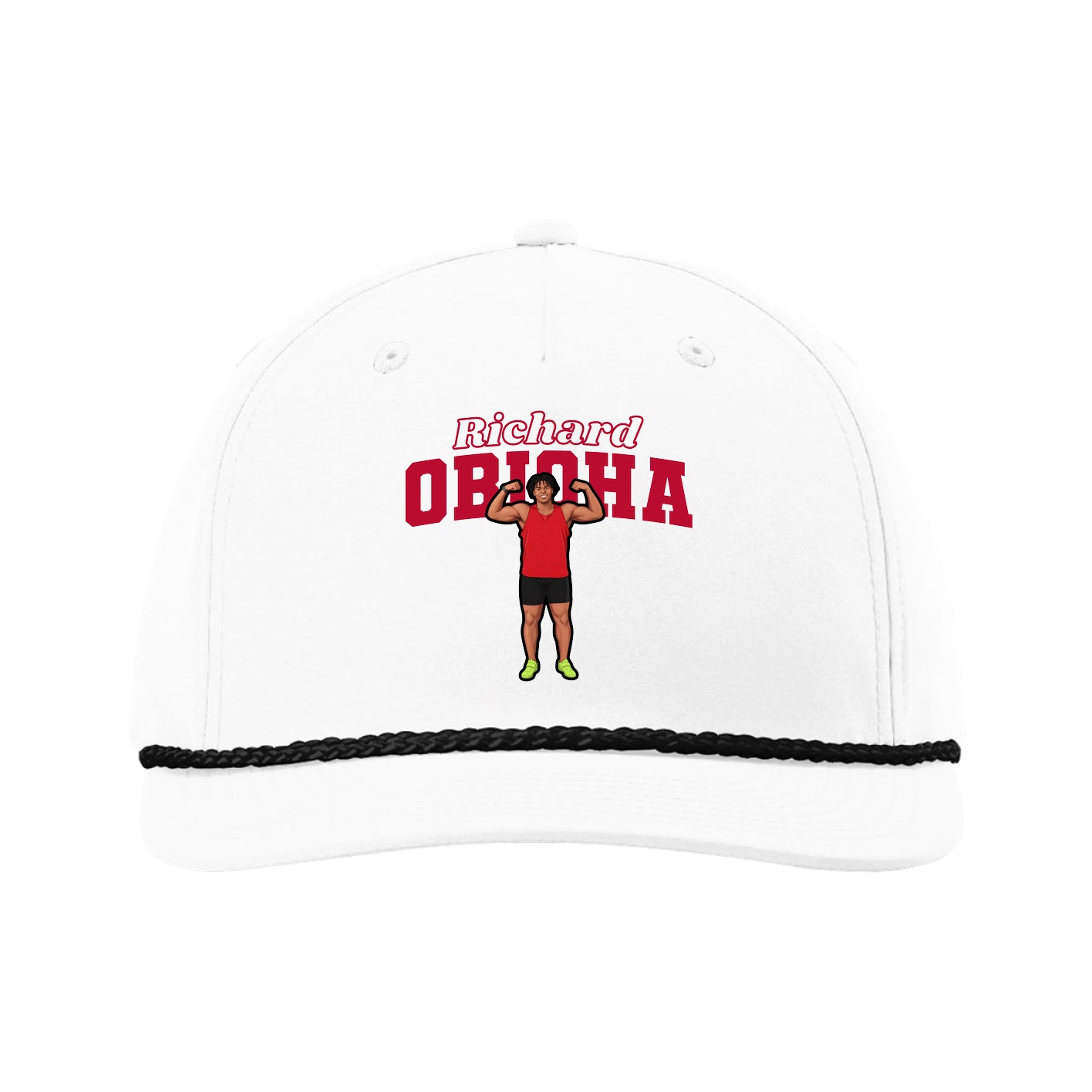 Five-Panel Classic Rope Cap — Name Arch in White
