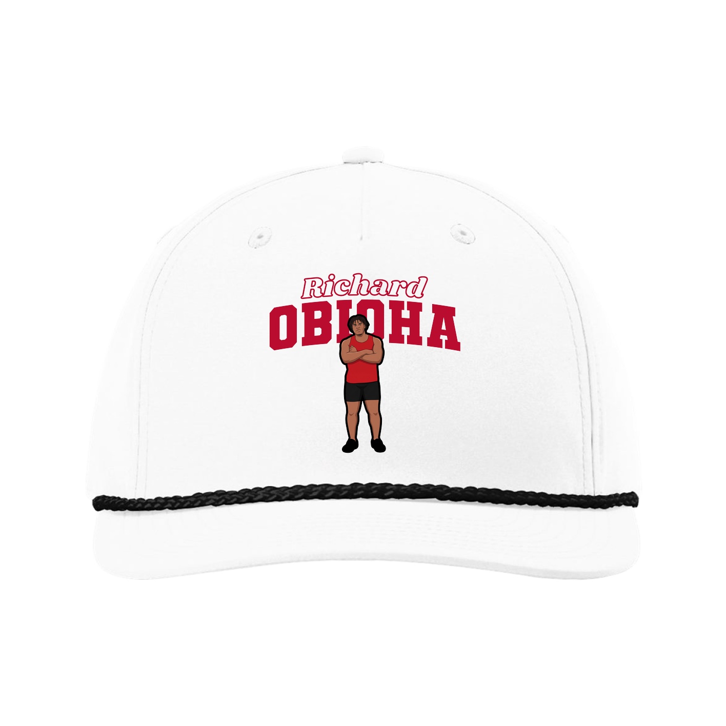 Five-Panel Classic Rope Cap — Name Arch in White