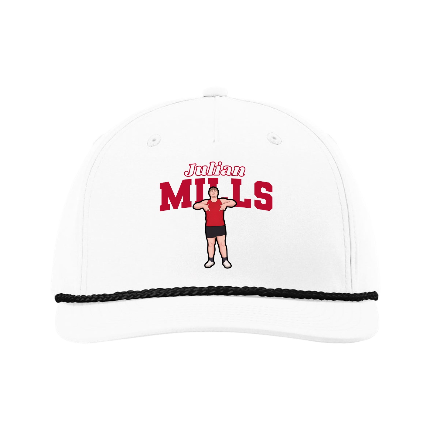Five-Panel Classic Rope Cap — Name Arch in White