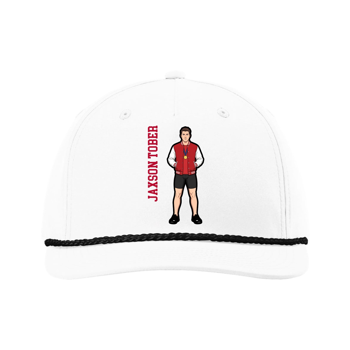 Five-Panel Classic Rope Cap — Name Vertical in White