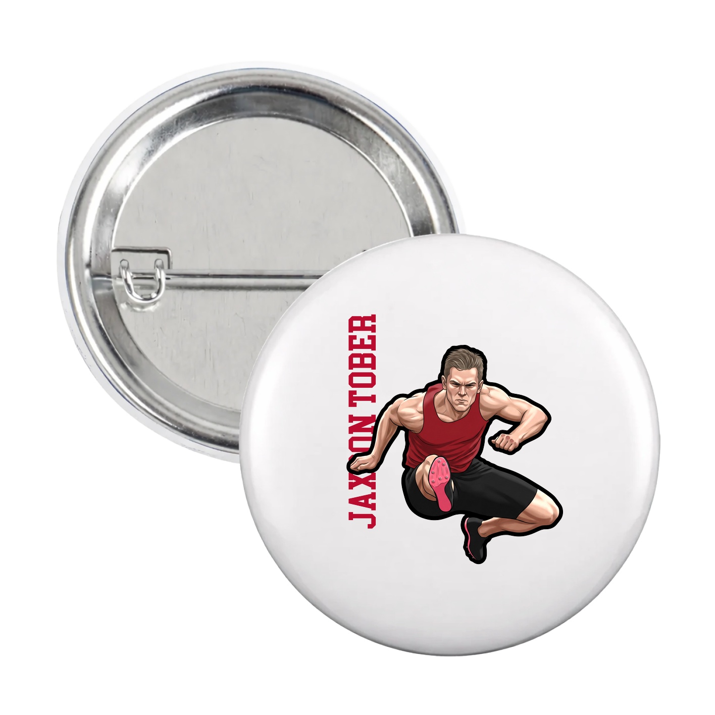 Game Day Button — Name Vertical in White