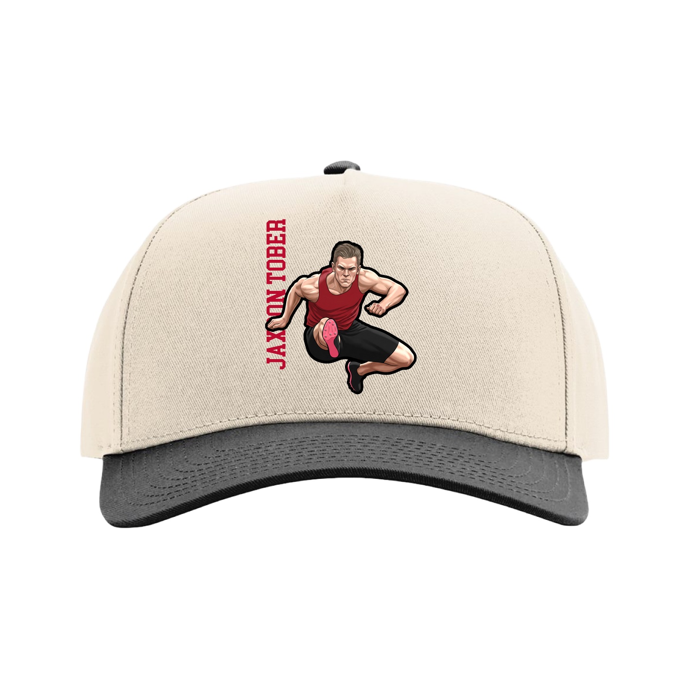 Full Fabric Five-Panel Champ Cap — Name Vertical in Cream/Black