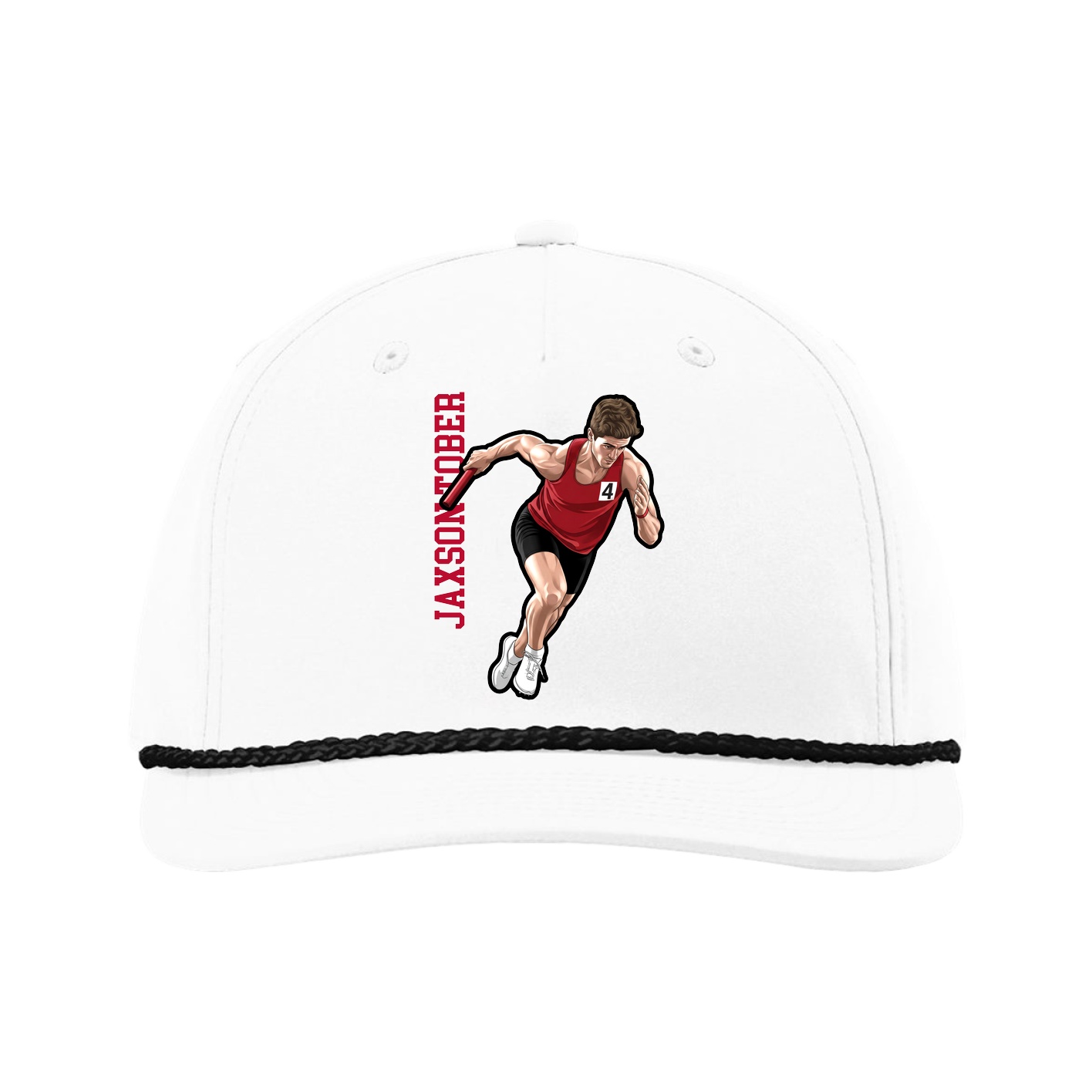 Five-Panel Classic Rope Cap — Name Vertical in White