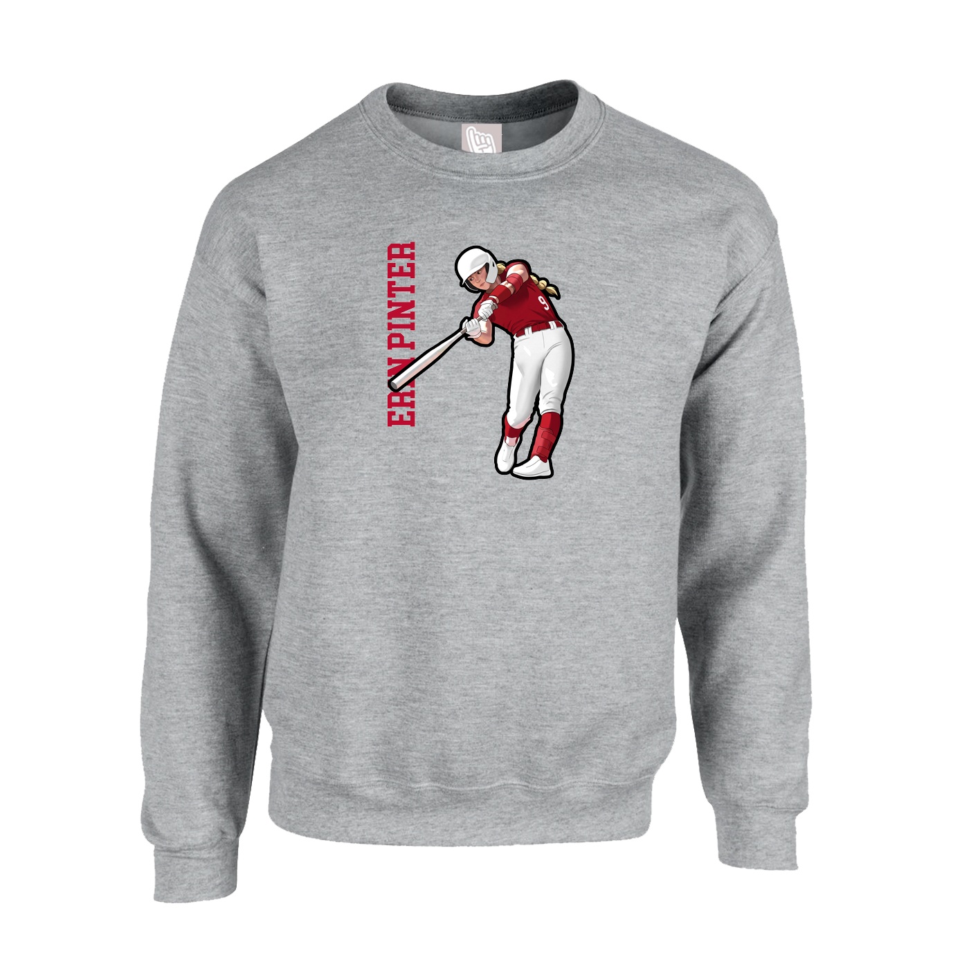 Fleece Crew — Name Vertical in Grey