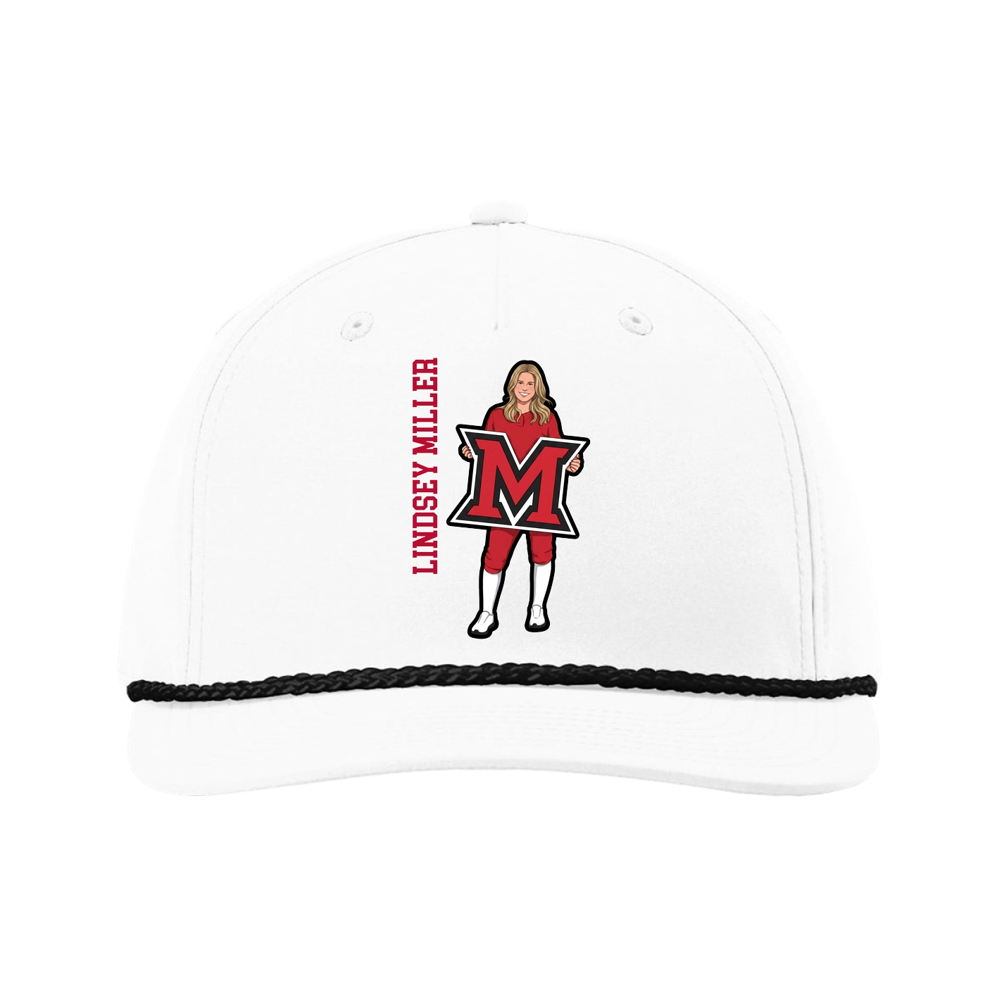 Five-Panel Classic Rope Cap — Name Vertical in White