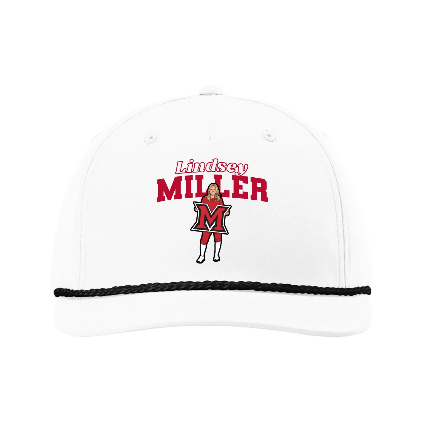 Five-Panel Classic Rope Cap — Name Arch in White
