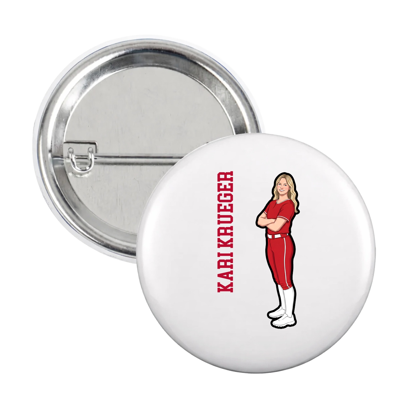 Game Day Button — Name Vertical in White