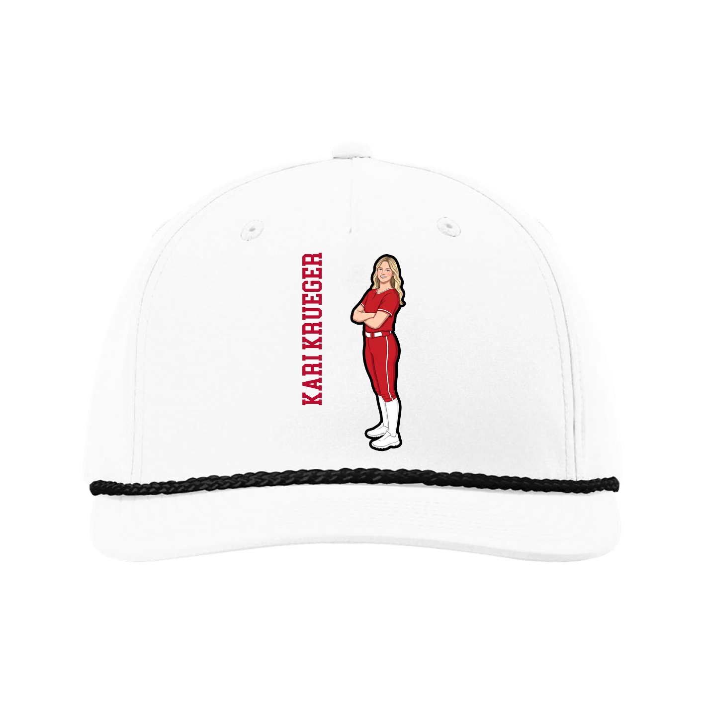 Five-Panel Classic Rope Cap — Name Vertical in White