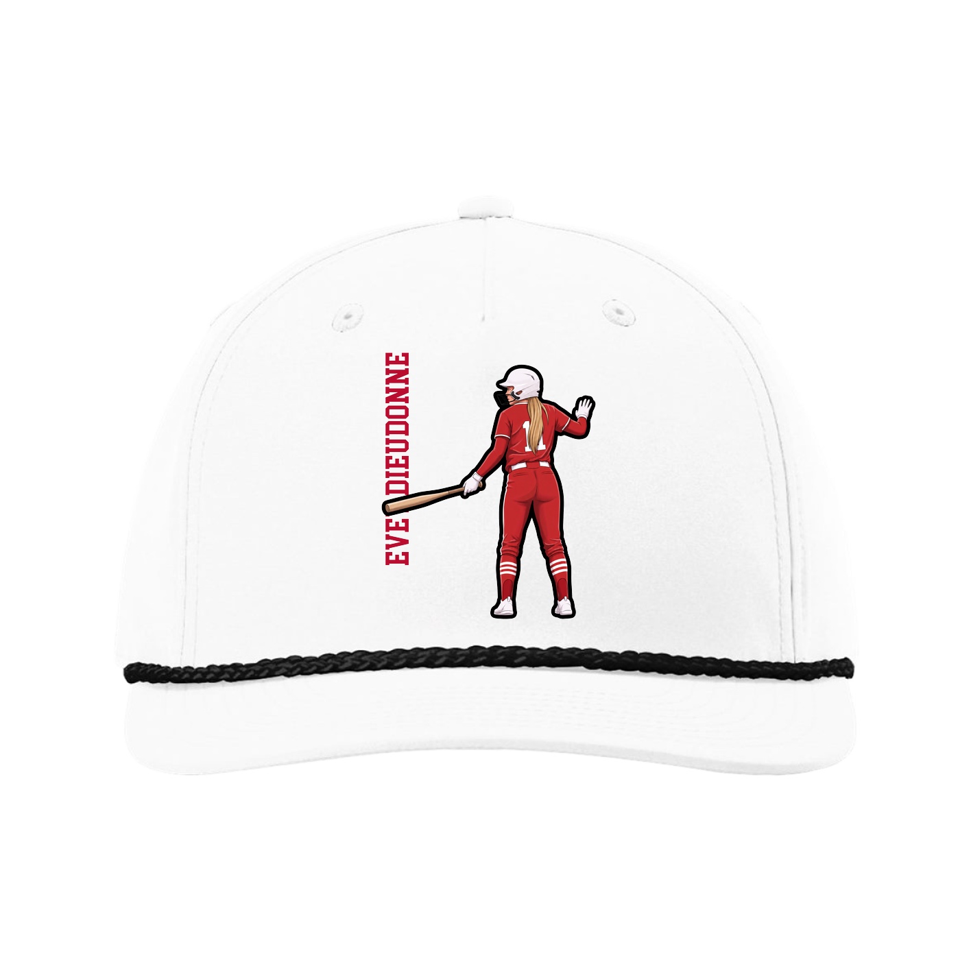 Five-Panel Classic Rope Cap — Name Vertical in White