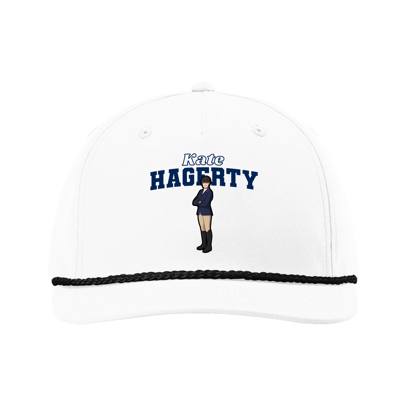 Five-Panel Classic Rope Cap — Name Arch in White