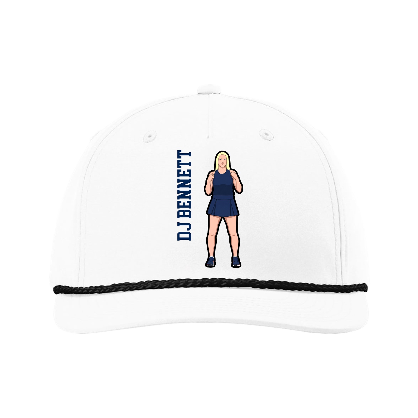 Five-Panel Classic Rope Cap — Name Vertical in White