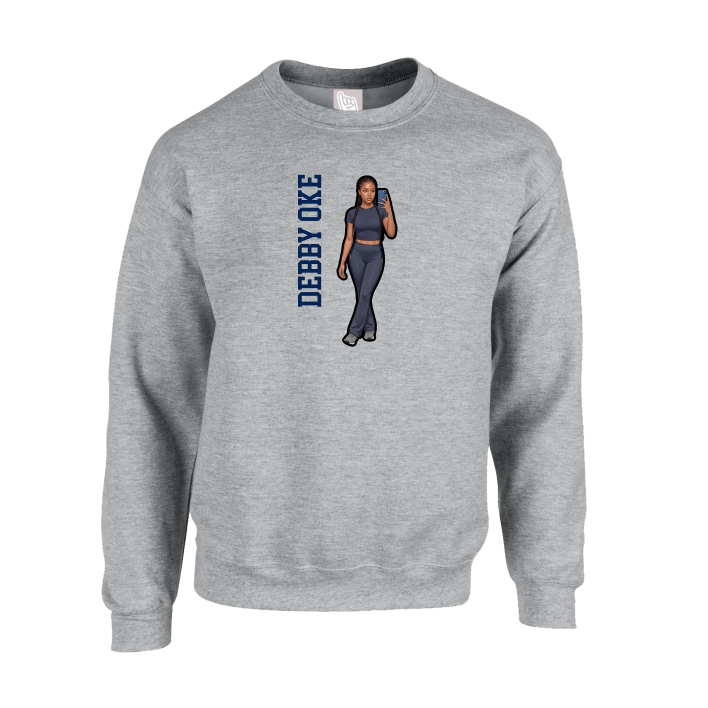 Fleece Crew — Name Vertical in Grey