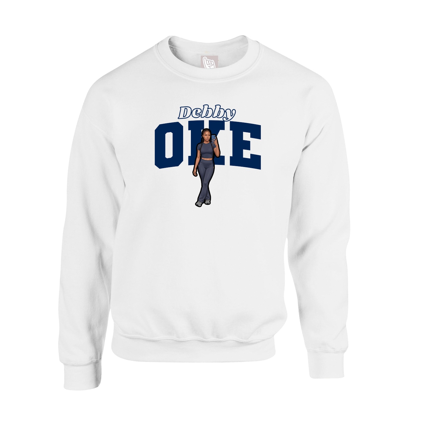 Fleece Crew — Name Arch in White