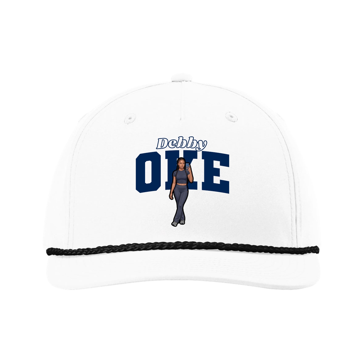 Five-Panel Classic Rope Cap — Name Arch in White