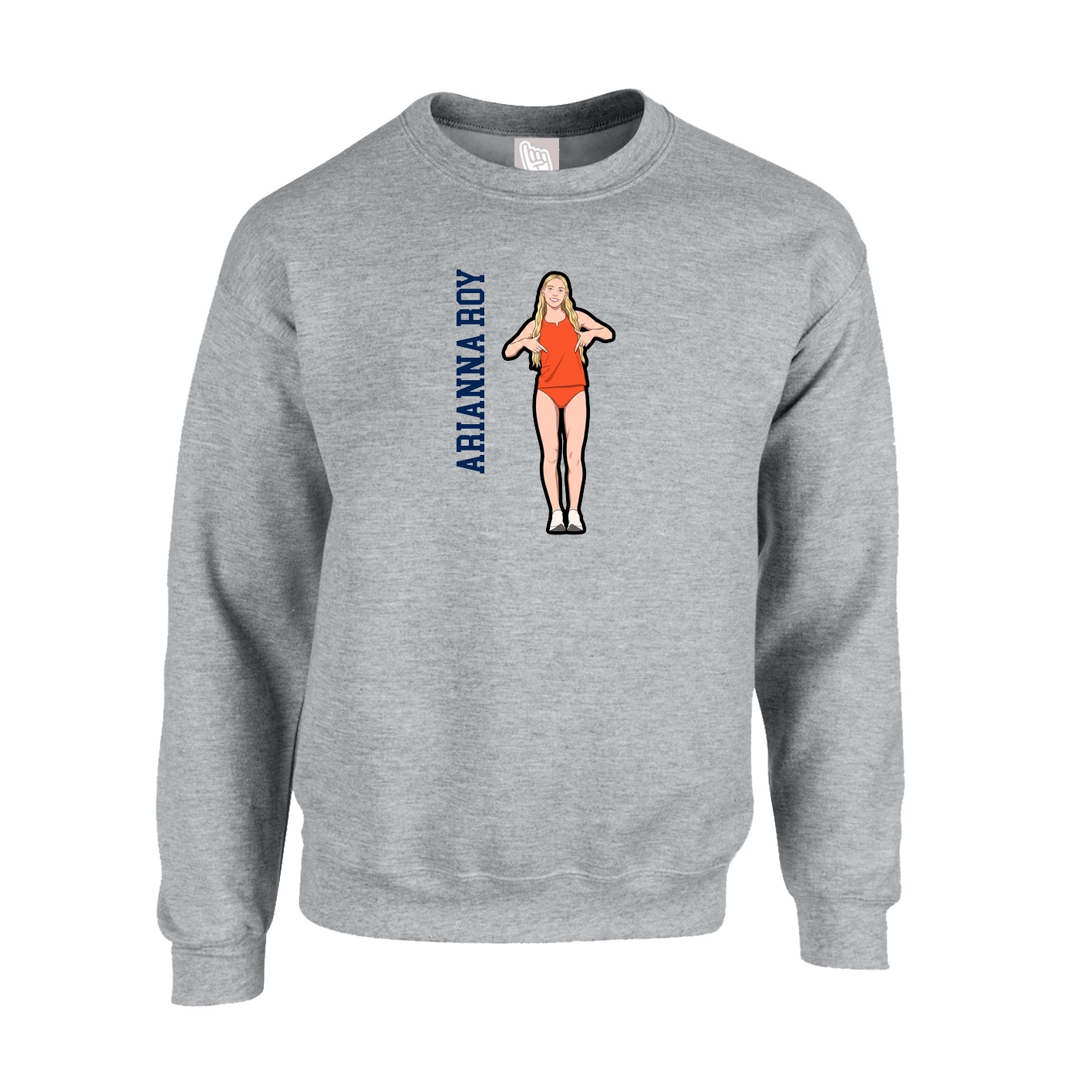 Fleece Crew — Name Vertical in Grey