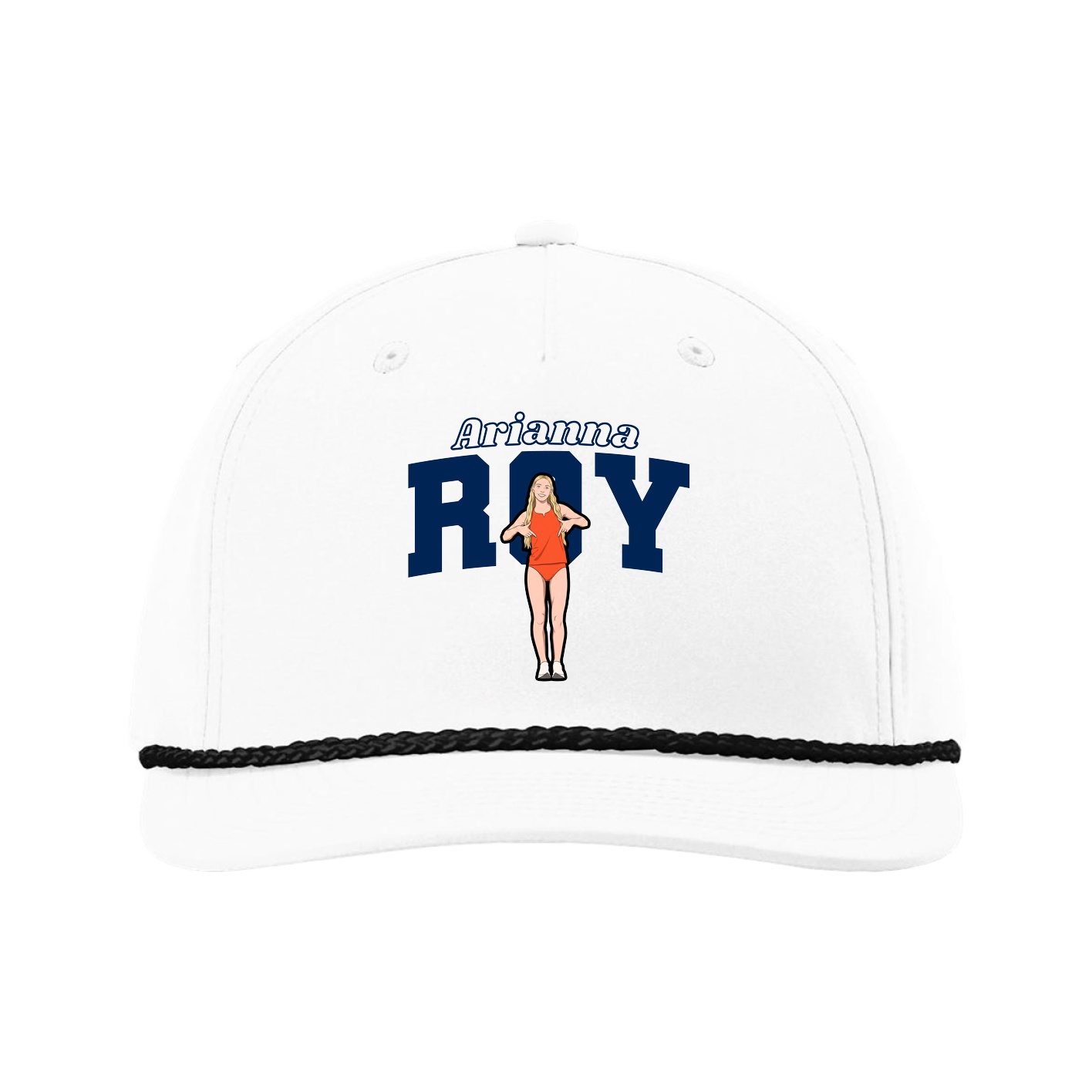 Five-Panel Classic Rope Cap — Name Arch in White