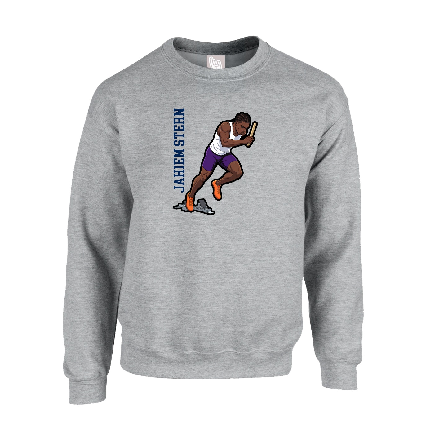 Fleece Crew — Name Vertical in Grey