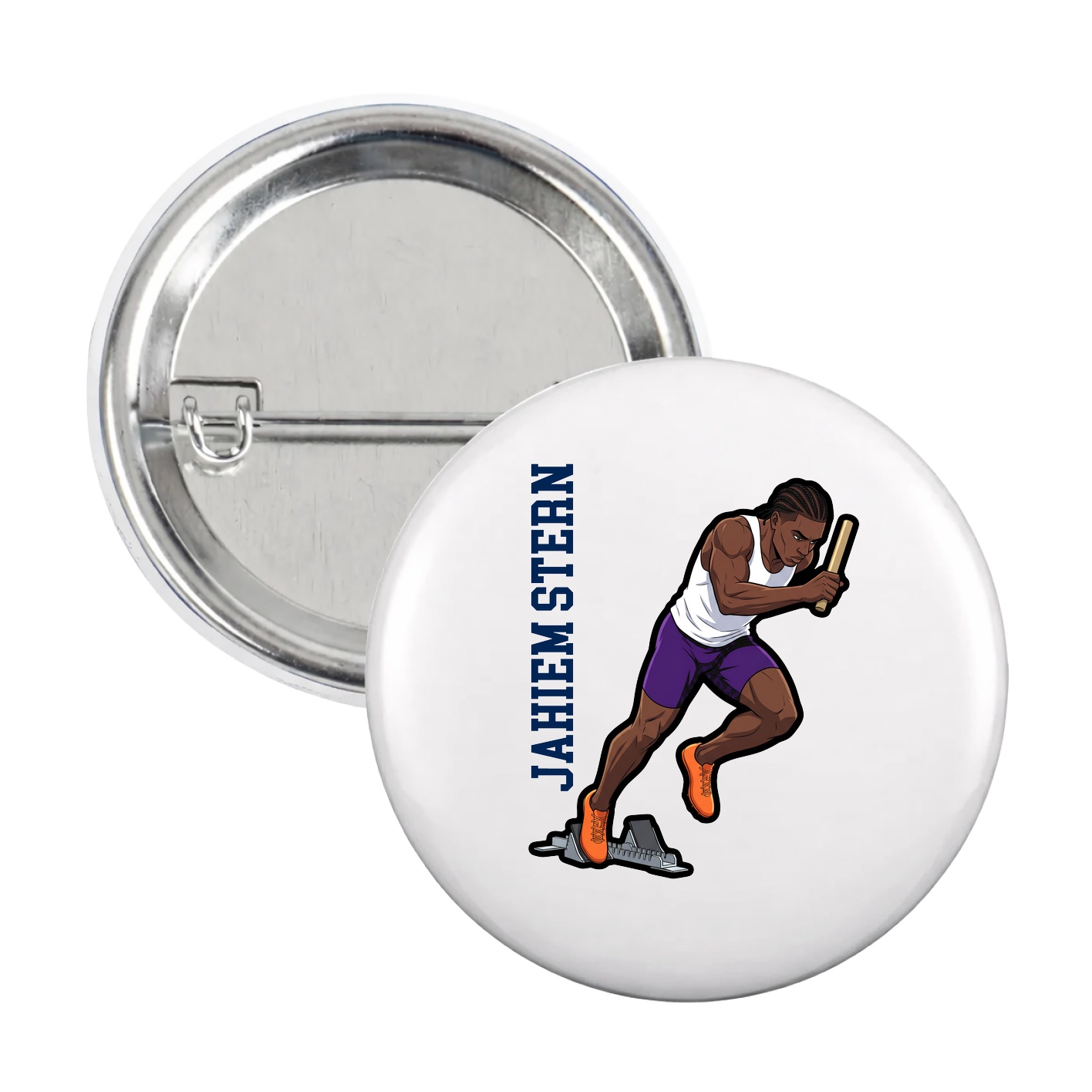 Game Day Button — Name Vertical in White