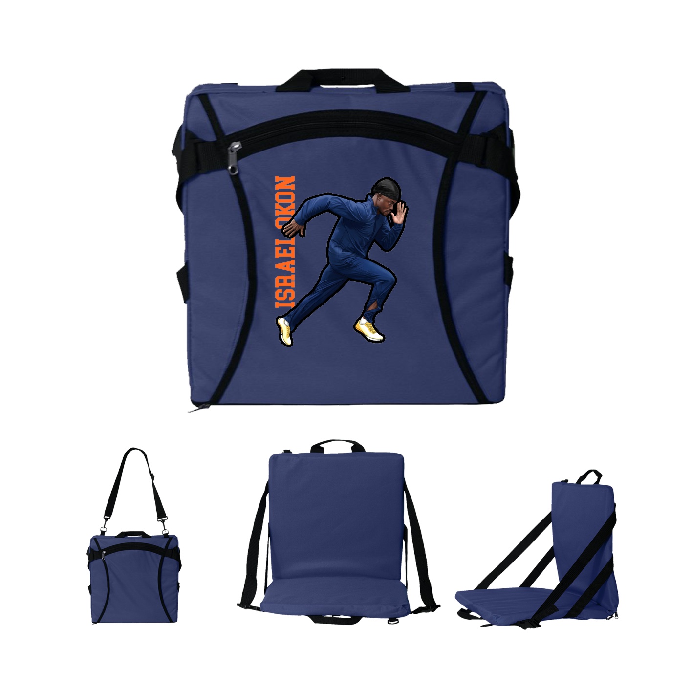 Folding Stadium Seat — Name Vertical in Navy