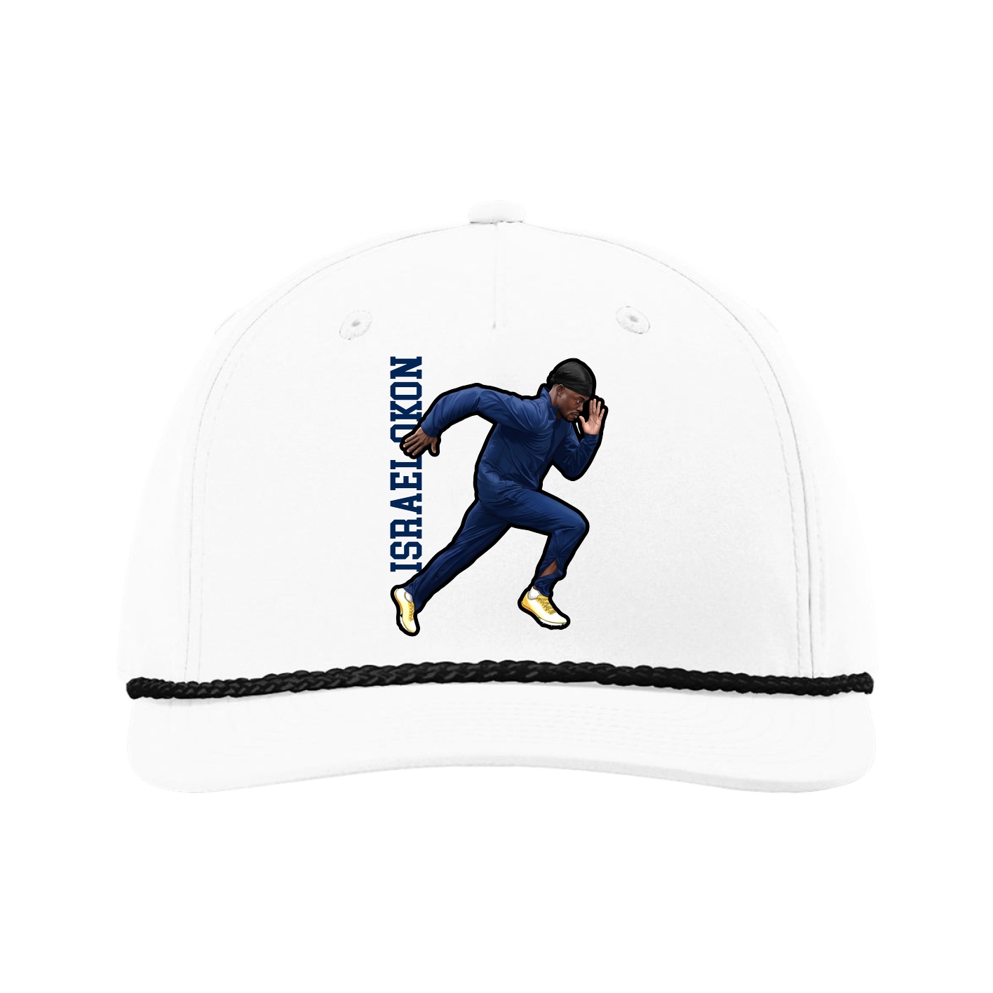 Five-Panel Classic Rope Cap — Name Vertical in White
