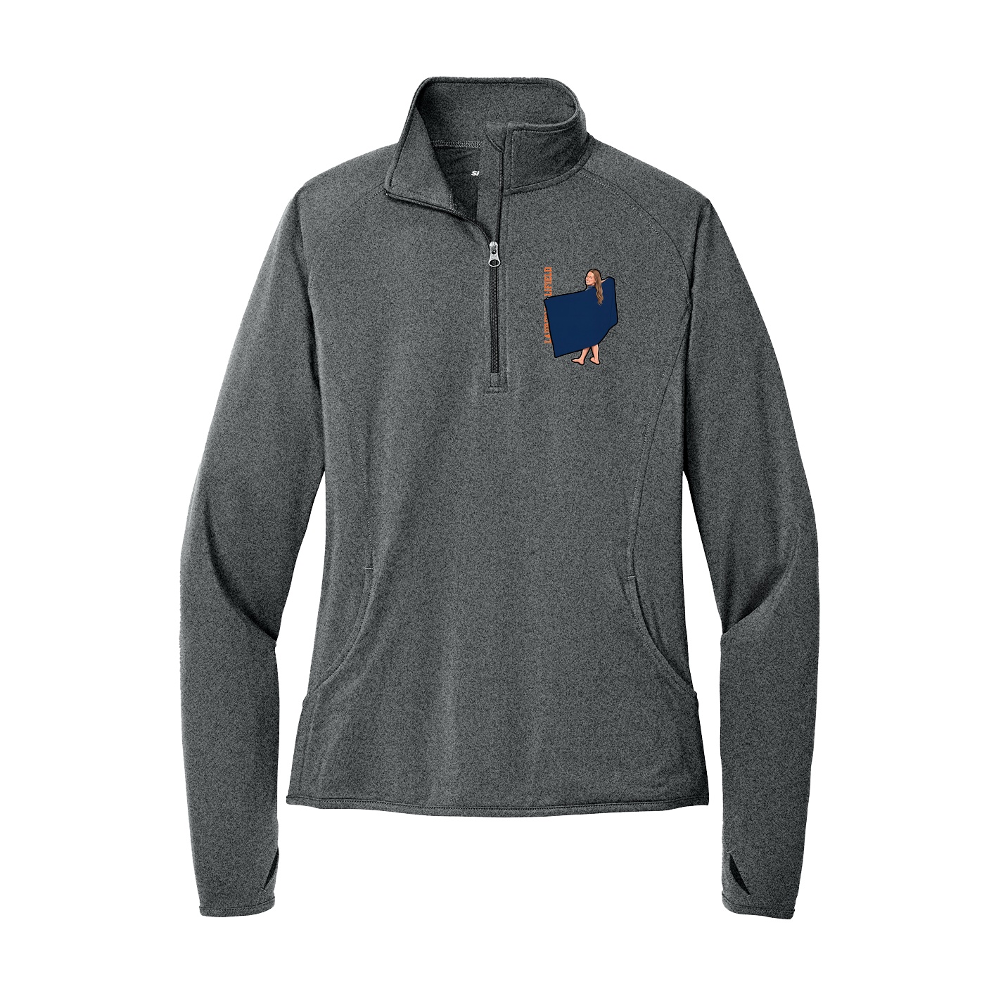 Women's Q-Zip Pullover — Name Vertical in Grey
