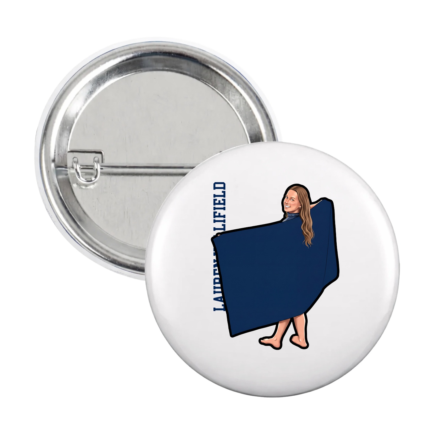 Game Day Button — Name Vertical in White