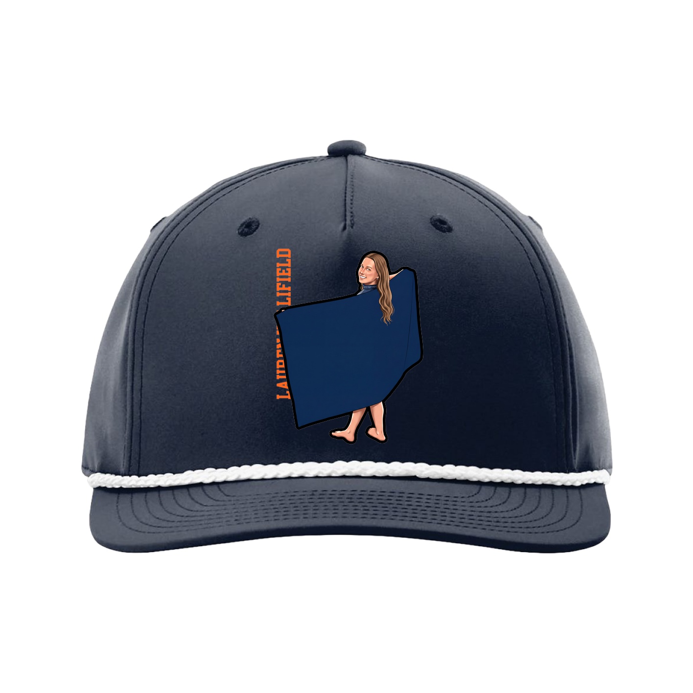 Five-Panel Classic Rope Cap — Name Vertical in Navy