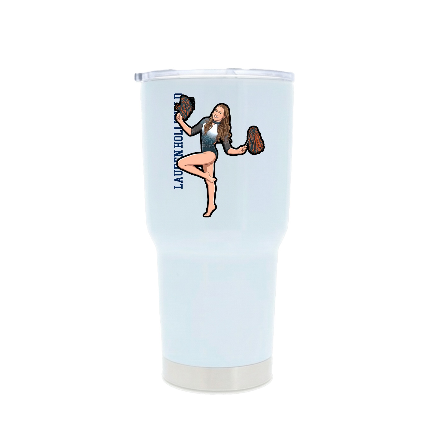 30oz Stainless Steel Tumbler — Name Vertical in White