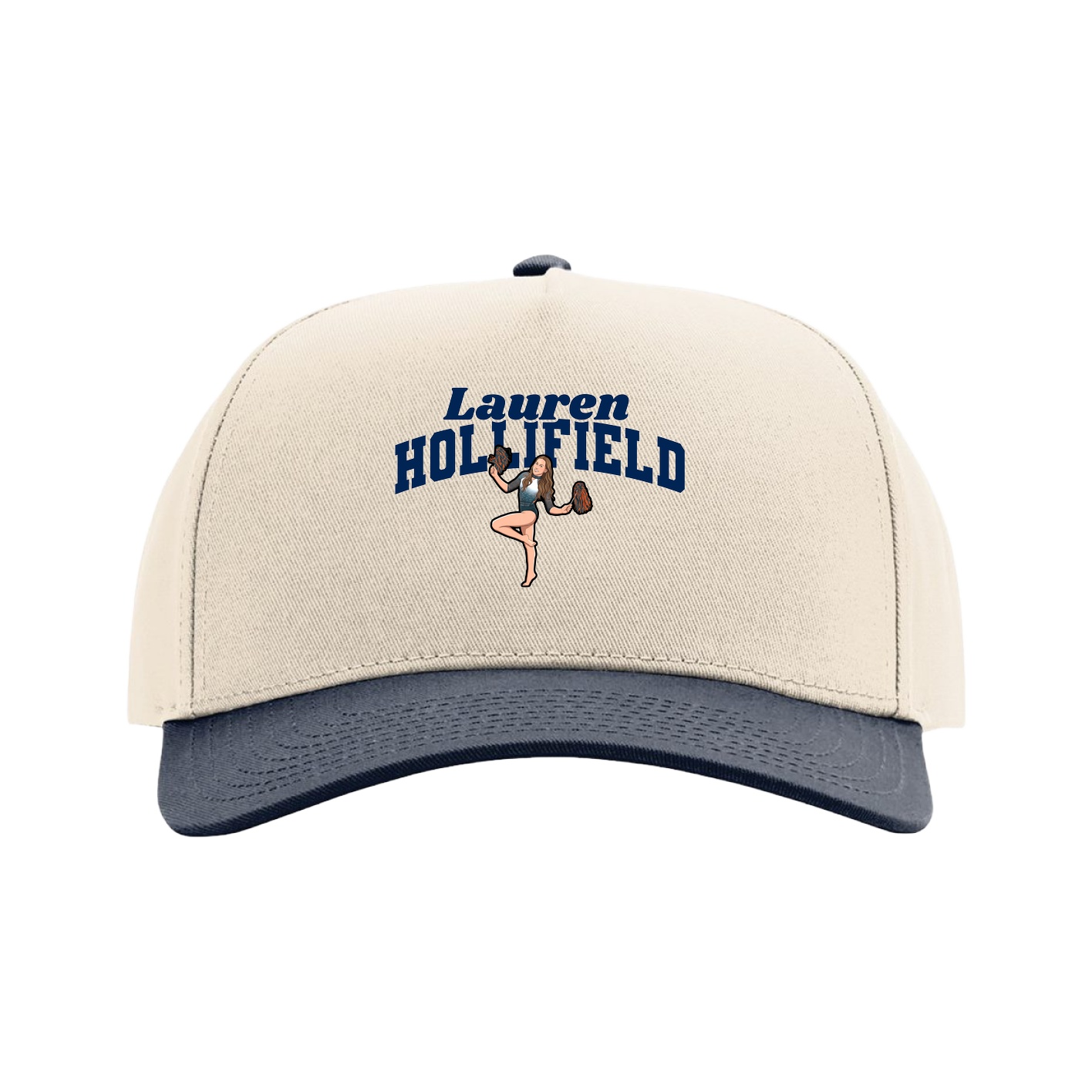 Full Fabric Five-Panel Champ Cap — Signature Arch in Cream/Navy