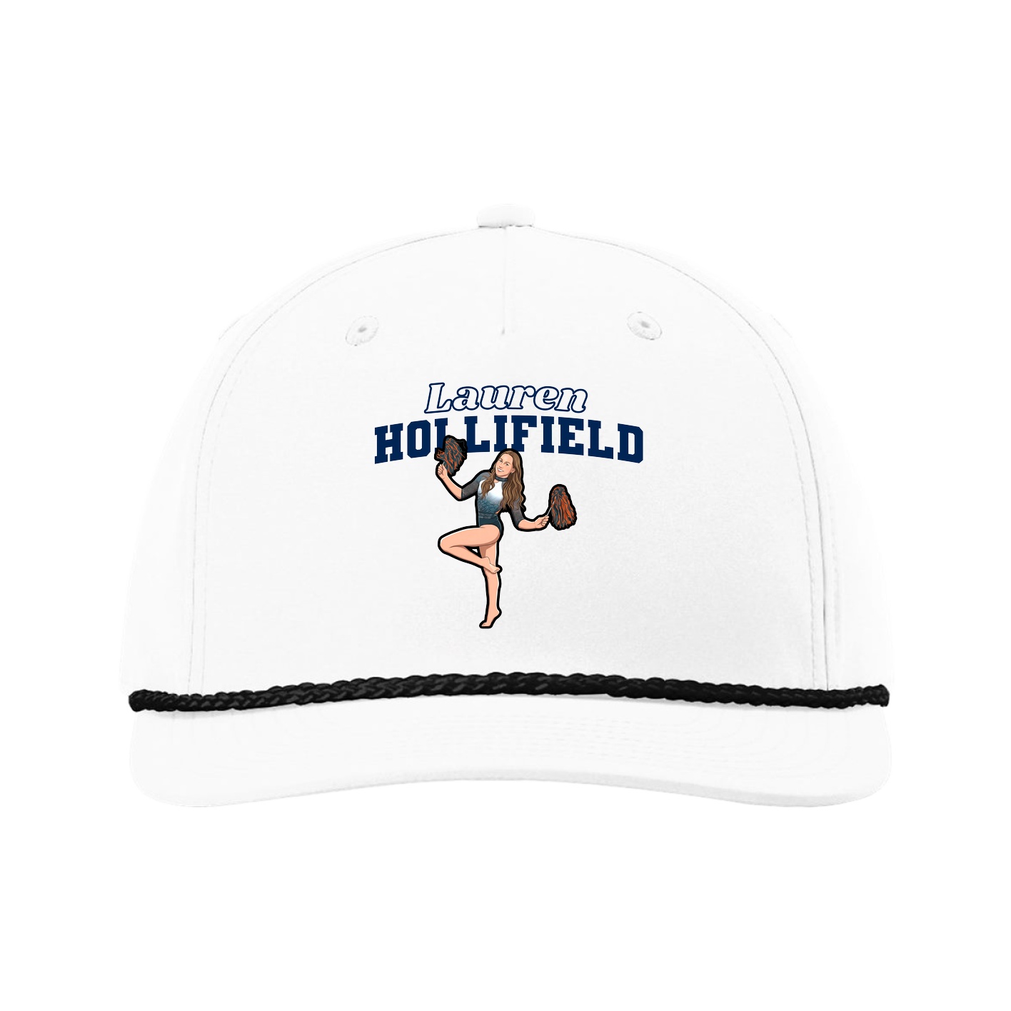 Five-Panel Classic Rope Cap — Name Arch in White
