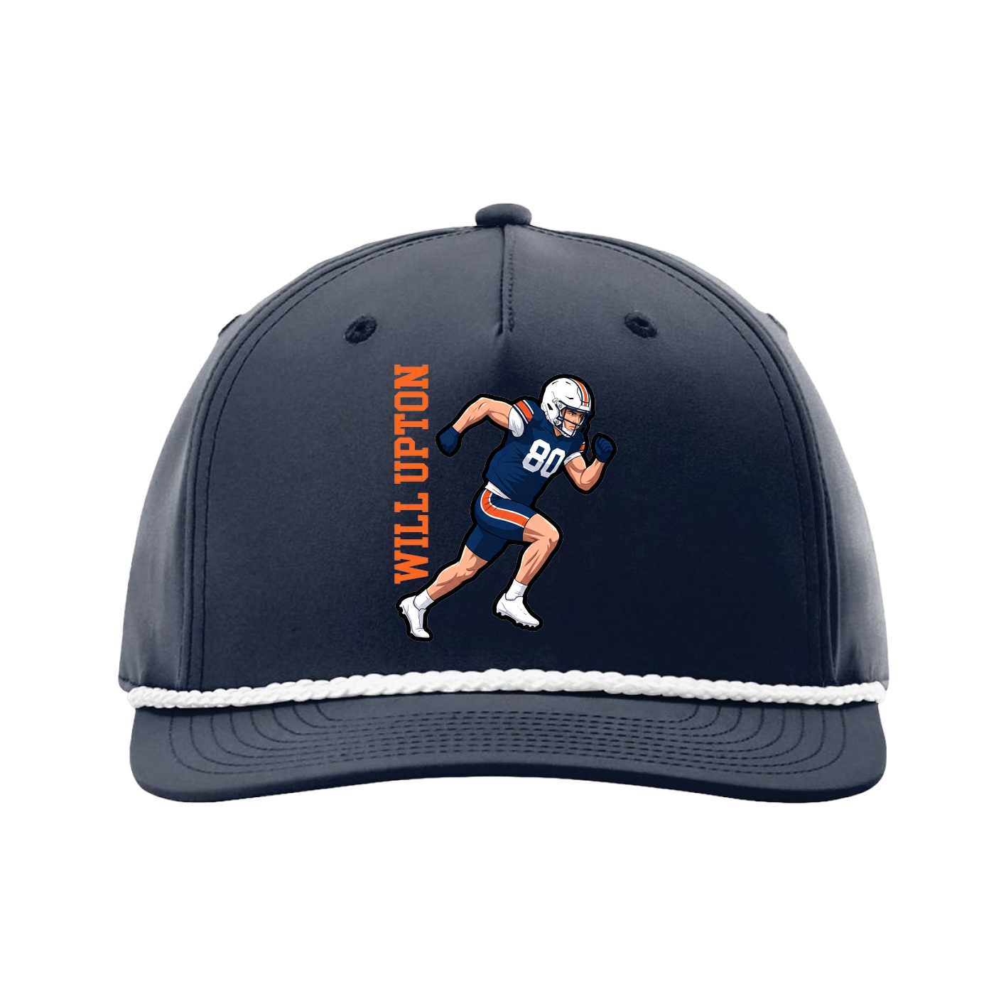 Five-Panel Classic Rope Cap — Name Vertical in Navy