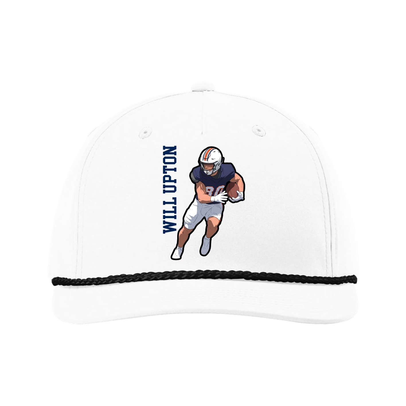 Five-Panel Classic Rope Cap — Name Vertical in White