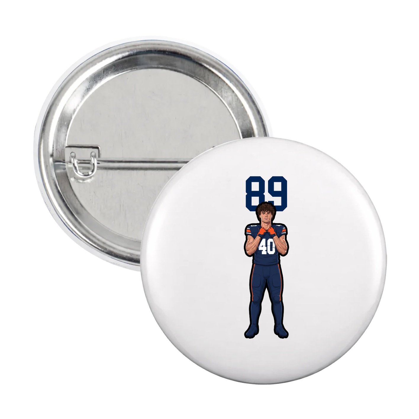 Game Day Button — Number Top in White